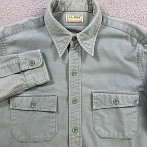 LL Bean Chamois Cloth Shirt Mens Long Sleeve Button Down Green Size Large